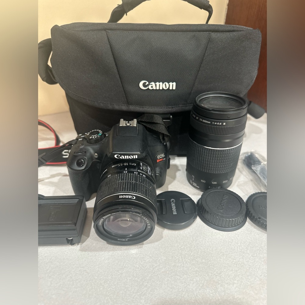 Canon EOS Rebel T6 DSLR Two lens kit with EF-S 18-55m and EF 75-300 mm.
